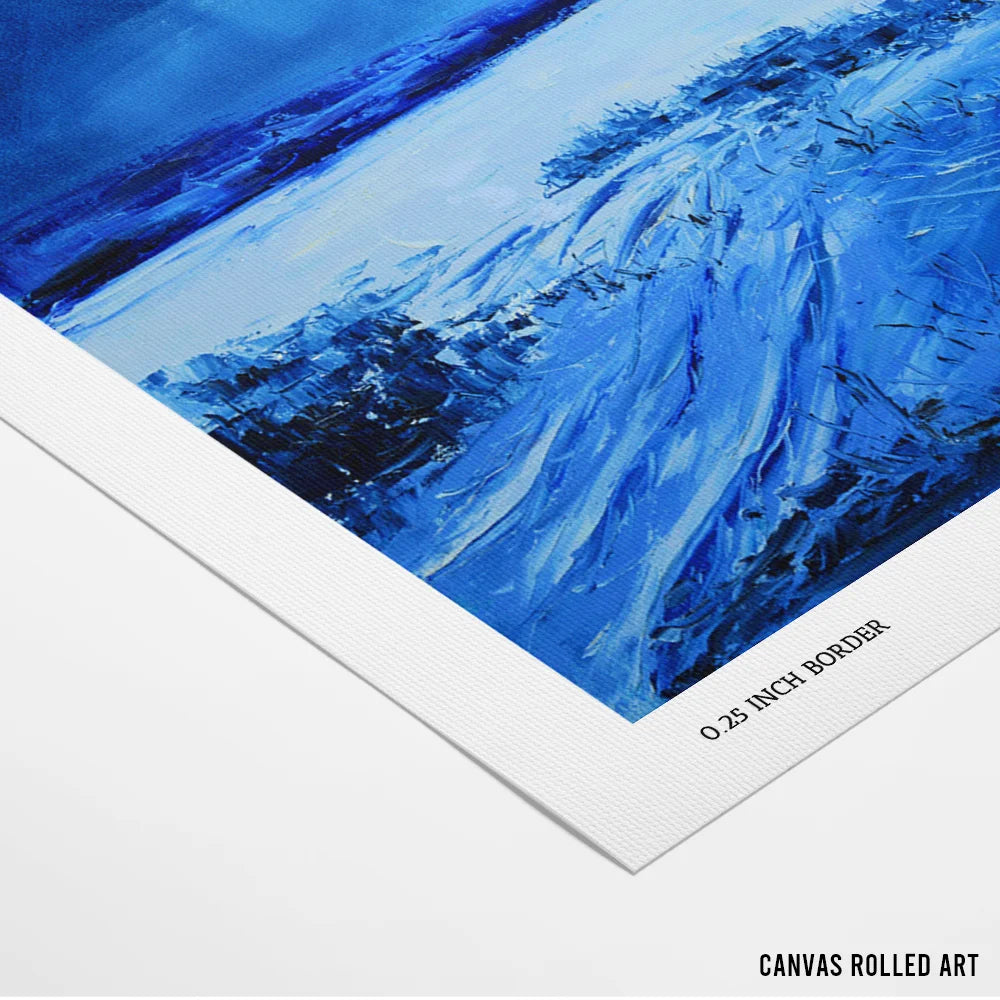 Blue Moonlit Lake Boat Landscape Painting - XS / Matte Paper / Rolled Art - Nook At You