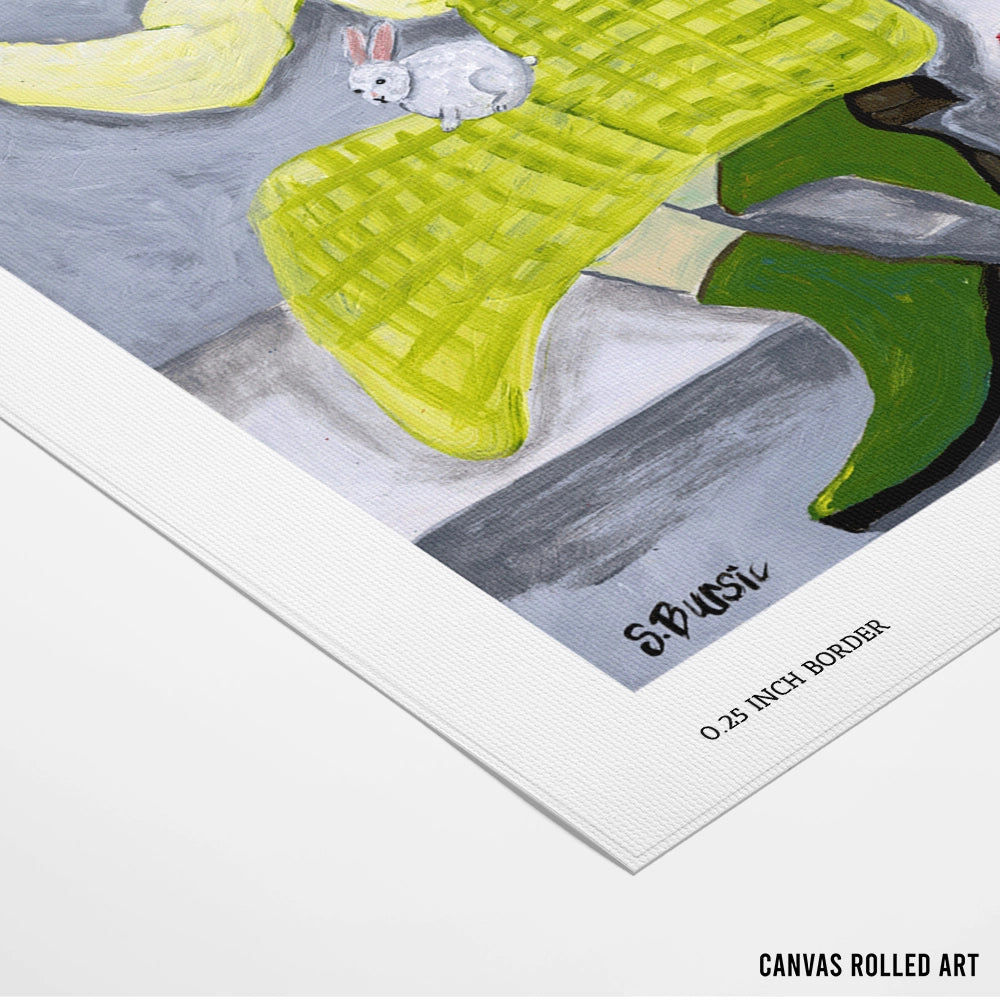 Lady and the Rabbit with apple Women Illustration Painting - XS / Matte Paper / Rolled Art - Nook At You