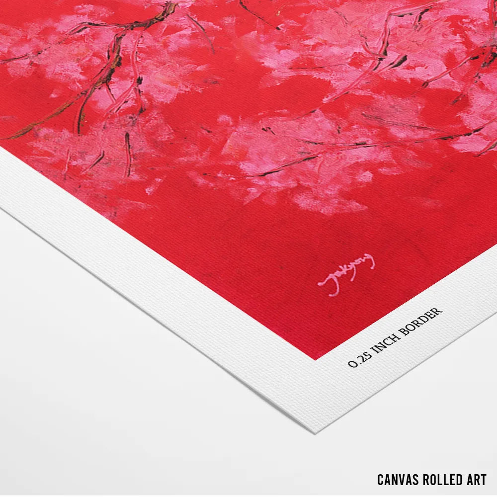 Red Moon Cherry Blossoms Vibrant Landscape Wall Art - XS / Matte Paper / Rolled Art - Nook At You