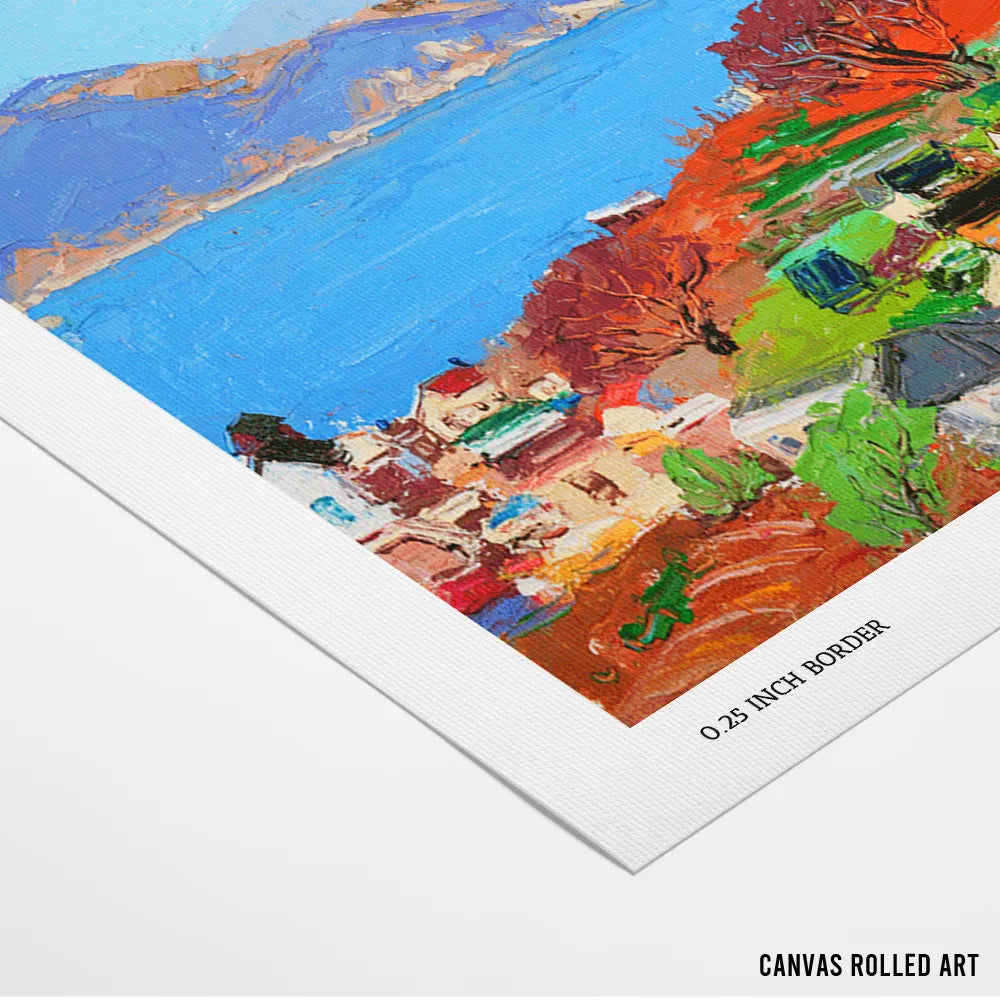 Vibrant Coastal Village Canvas Landscape Painting - XS / Matte Paper / Rolled Art - Nook At You