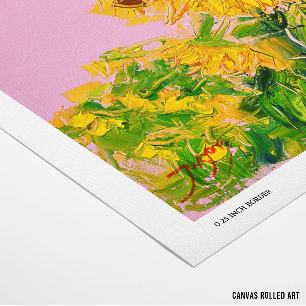 Vibrant Sunflowers Pink Sky Botanical Painting - XS / Matte Paper / Rolled Art - Nook At You