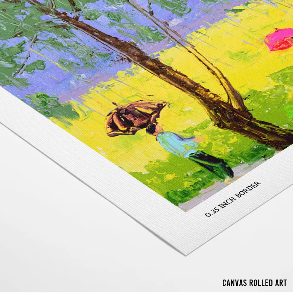 Colorful Rainy Day Walk Canvas Landscape painting - XS / Matte Paper / Rolled Art - Nook At You