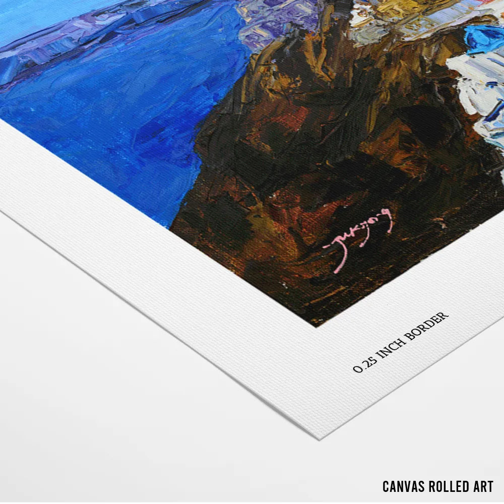 Santorini Blue Domes Landscape Painting For Living Room - XS / Matte Paper / Rolled Art - Nook At You