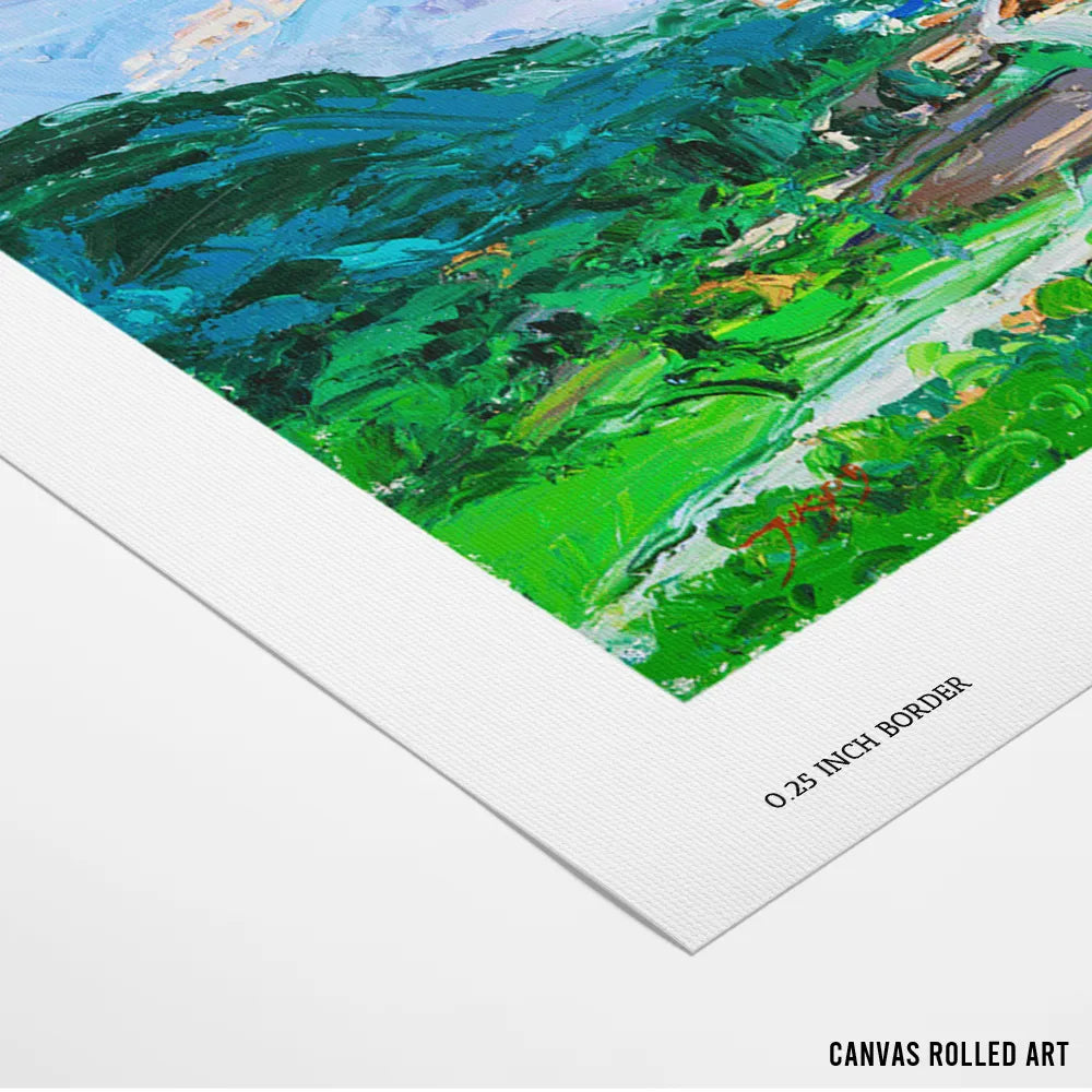 Vibrant Mountain Village Landscape Painting - XS / Matte Paper / Rolled Art - Nook At You