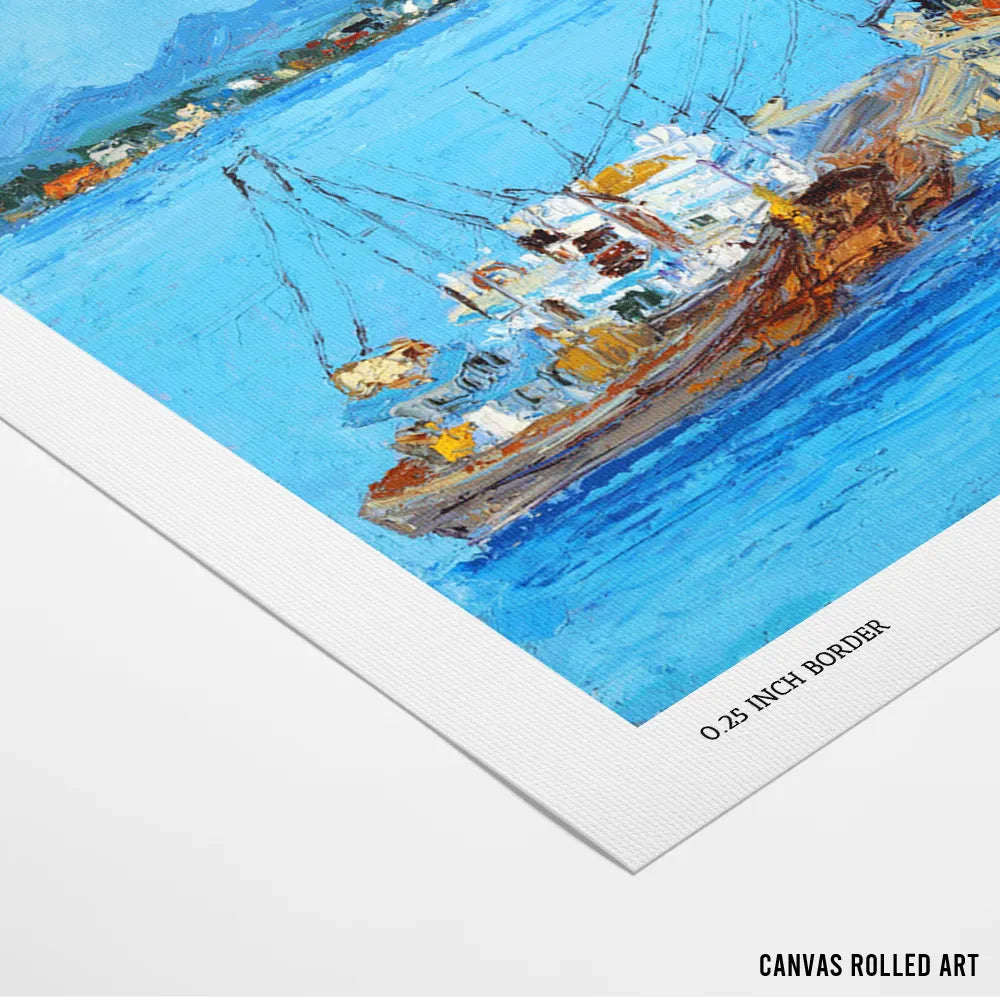 Blue Harbor Fishing Boats Coastal Landscape Wall Art - XS / Matte Paper / Rolled Art - Nook At You