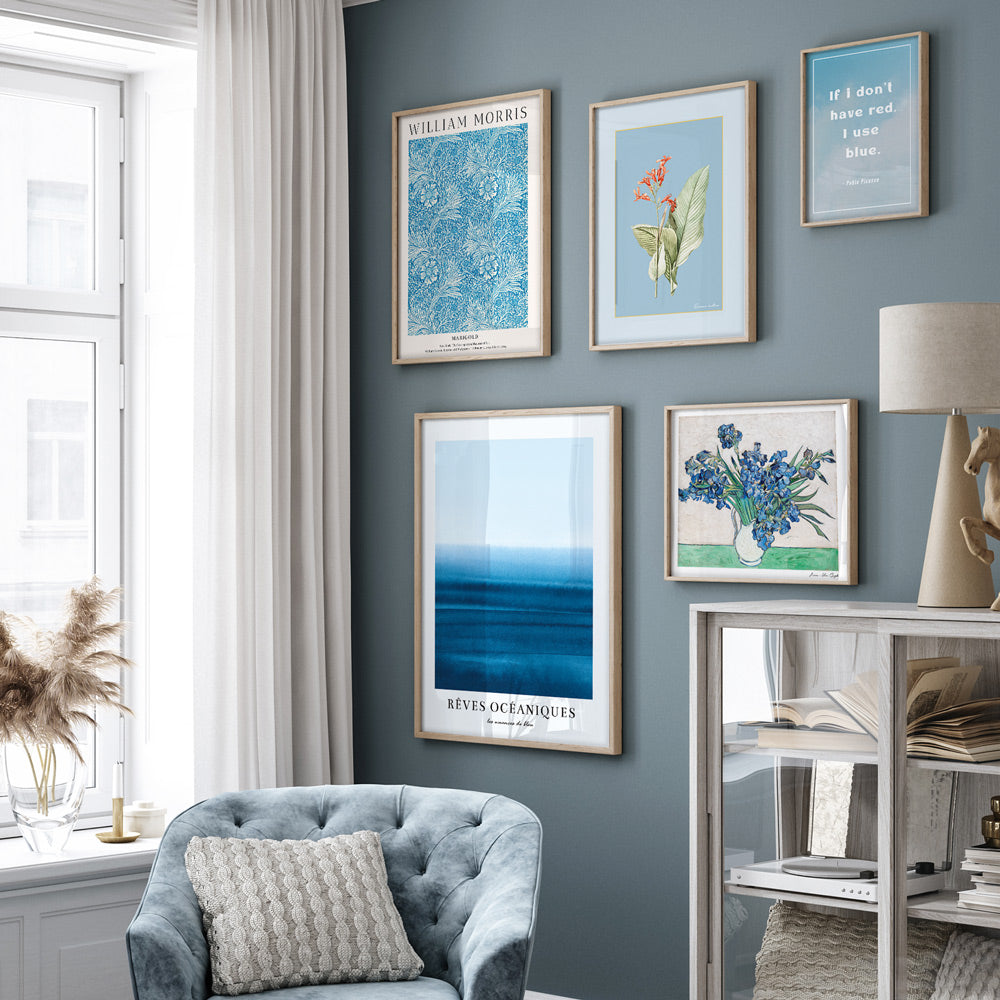 Serene Blue Bliss: Gallery Wall Set of 5