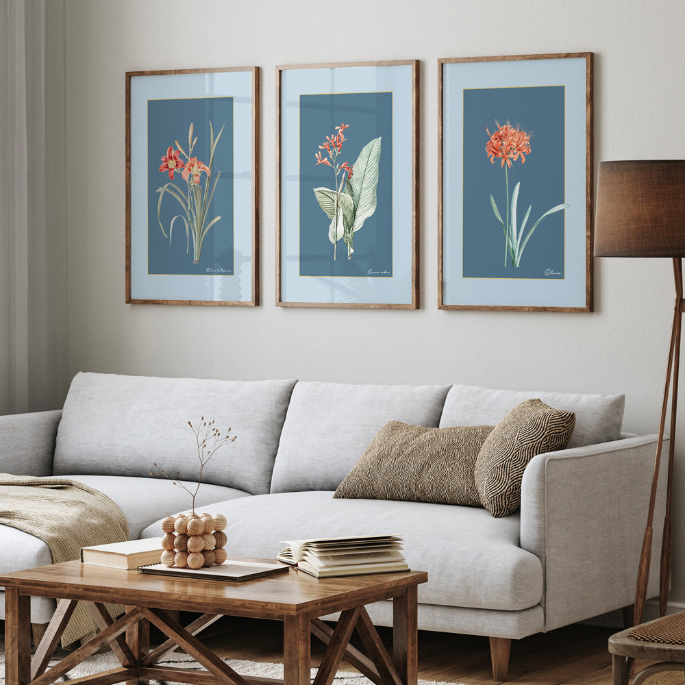 Set of 3 Blue Botanical Wall Art: 3 Piece Framed Wall Art – Nook At You