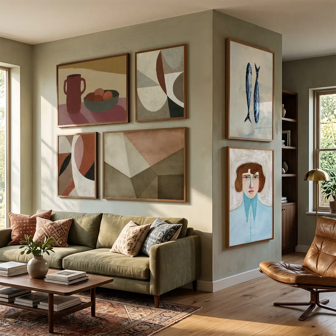 Linen & Umber Gallery Wall Set of 6 - 84Wx77H / Canvas / Rolled Art - Nook At You