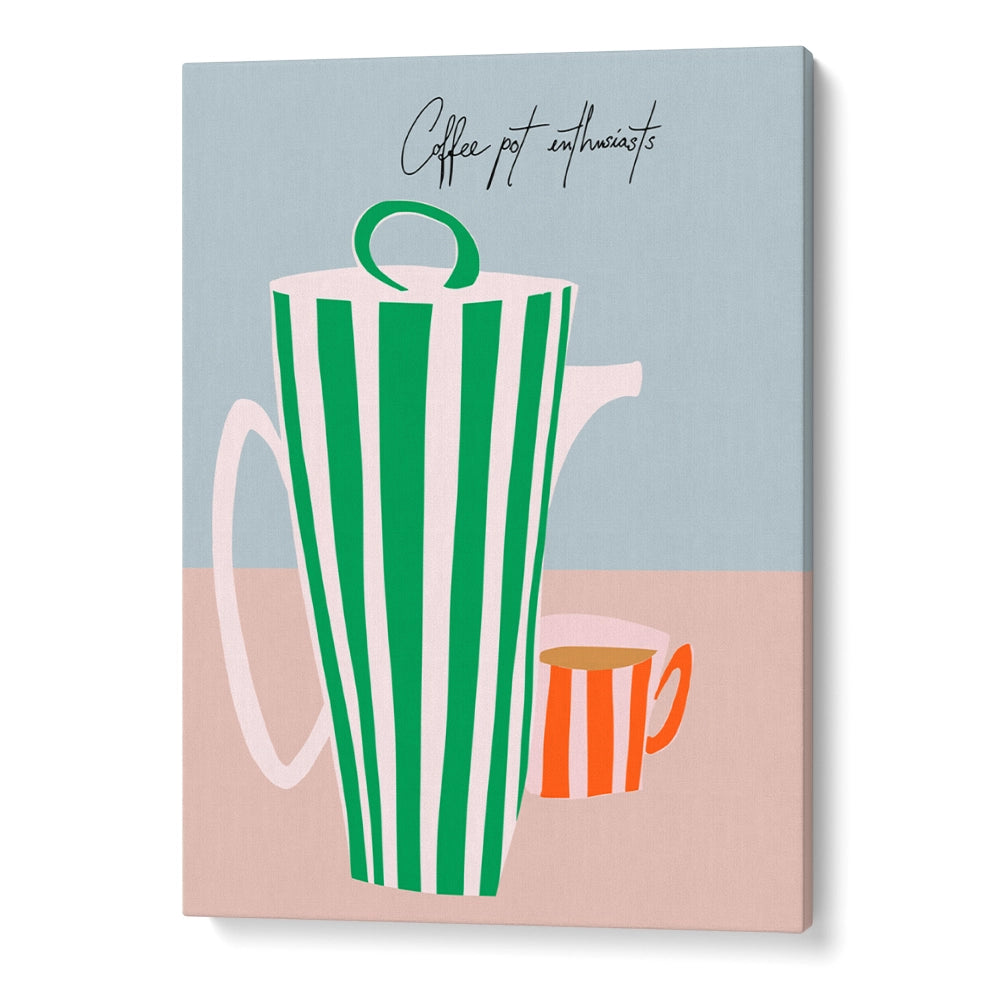 Striped Coffee Pot And Cup Canvas Wall Art For Dining Room - XS / Matte Paper / Rolled Art - Nook At You