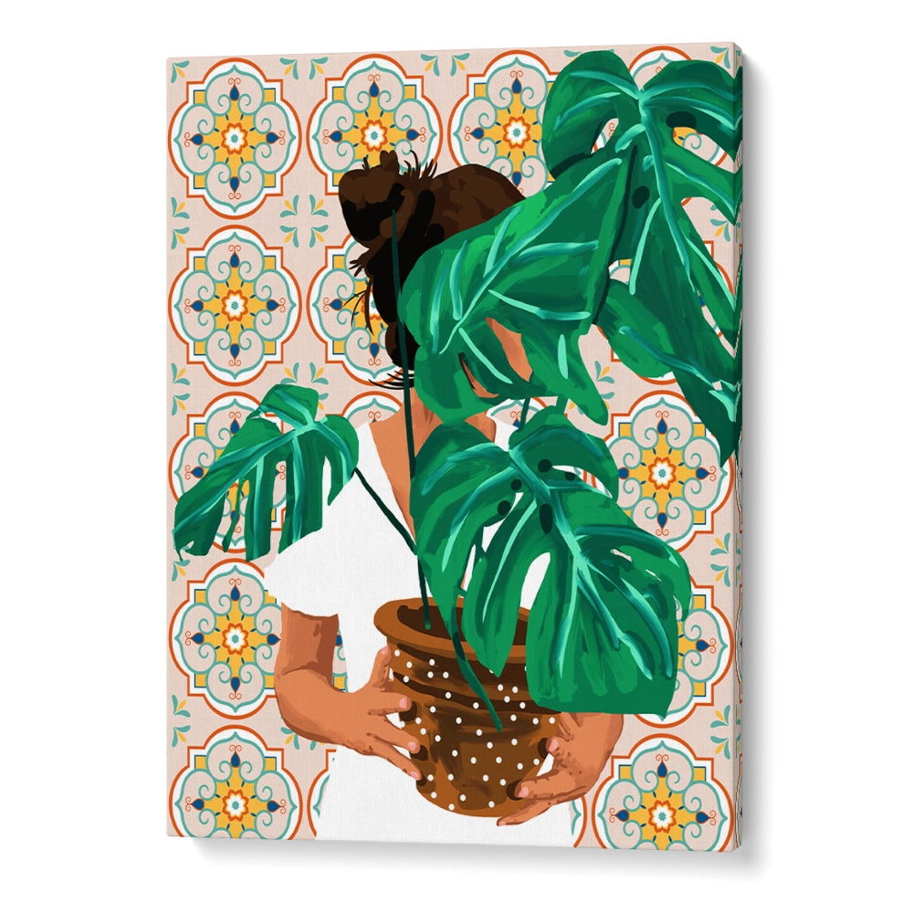 Monstera Plant Lady Boho Art Painting - XS / Matte Paper / Rolled Art - Nook At You