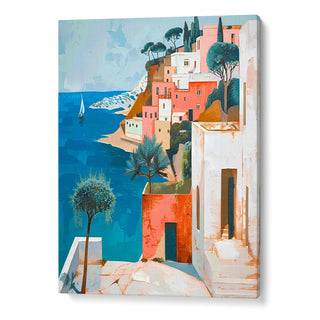 Mediterranean Village Landscape Canvas Painting
