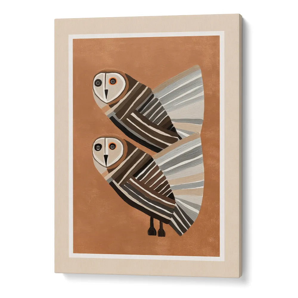 Stylized Barn Owls Abstract Wall Art For Living Room - XS / Matte Paper / Rolled Art - Nook At You