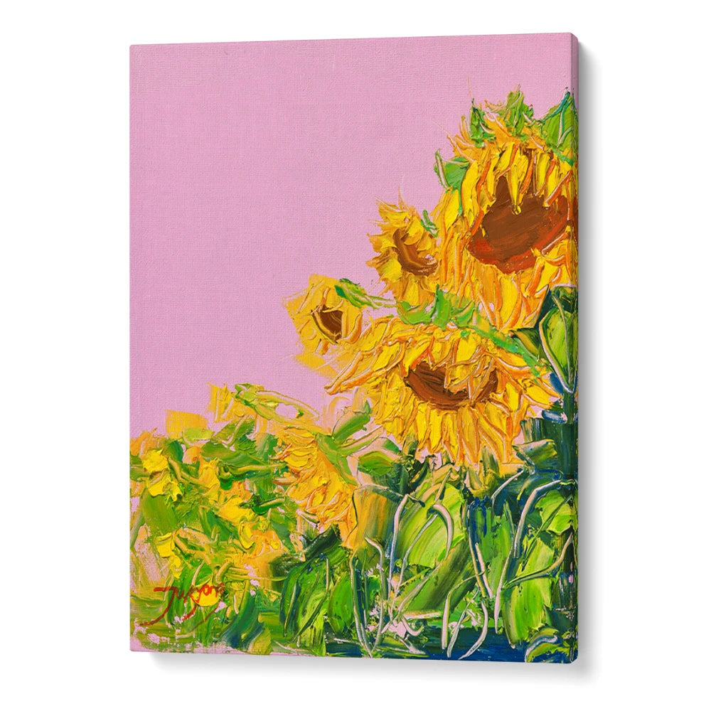 Vibrant Sunflowers Pink Sky Botanical Painting - XS / Matte Paper / Rolled Art - Nook At You