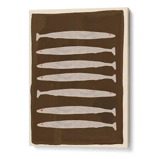Seven White Fish Pattern Canvas Wall Art