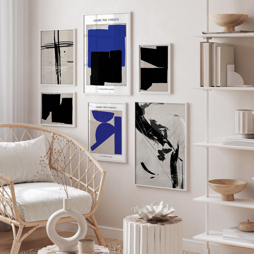Midnight Blues Abstract Gallery Wall Set of 6 Nook At You Matte Paper Rolled Art