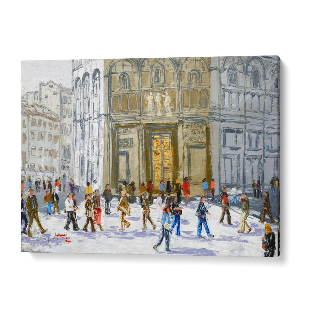 Bustling European City Square Canvas Landscape Poster - XS / Matte Paper / Rolled Art - Nook At You