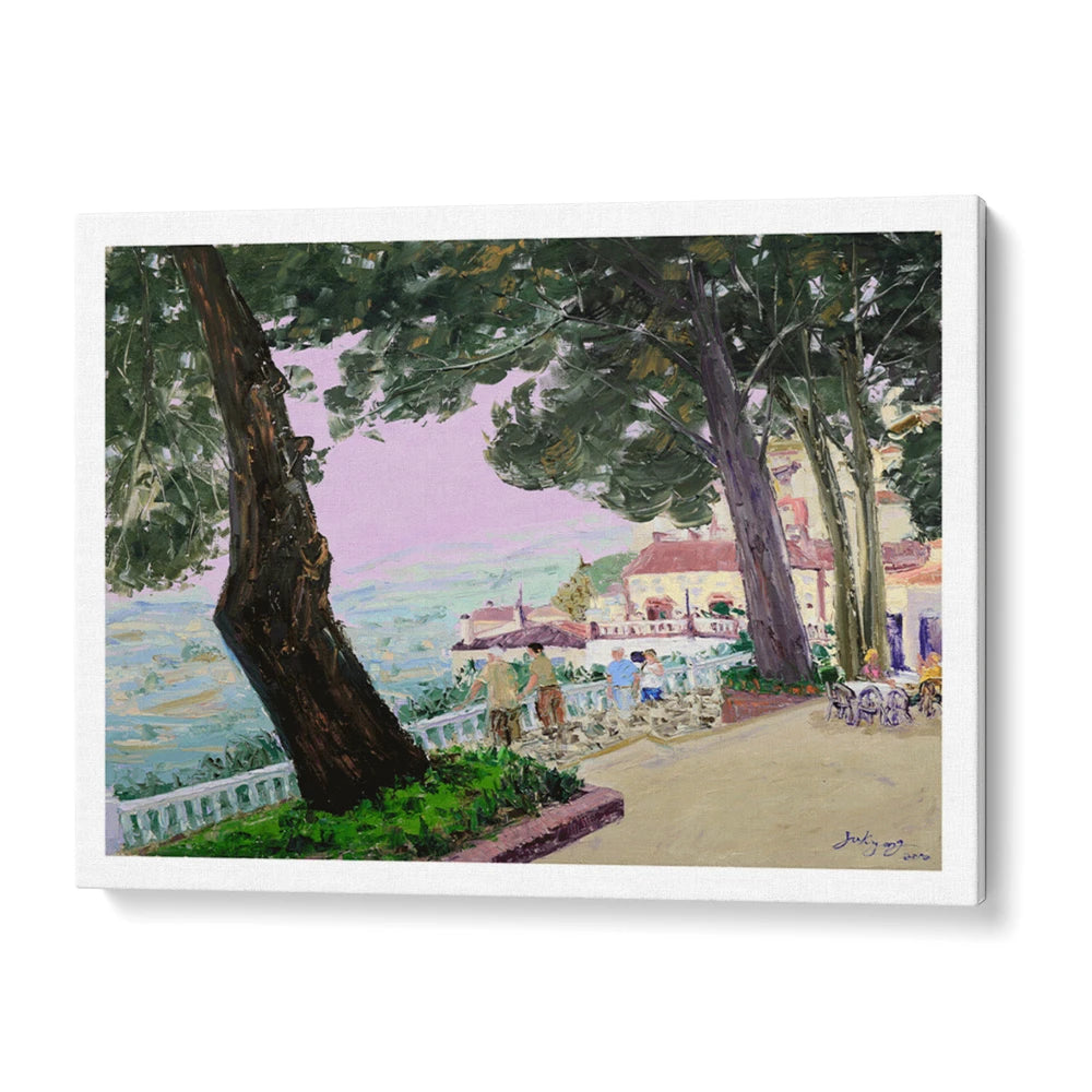 Hillside Town Promenade Landscape Painting For Living Room - XS / Matte Paper / Rolled Art - Nook At You