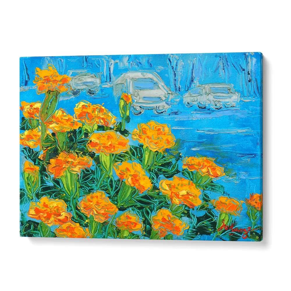 Marigolds and City Street Floral Wall Art - XS / Matte Paper / Rolled Art - Nook At You
