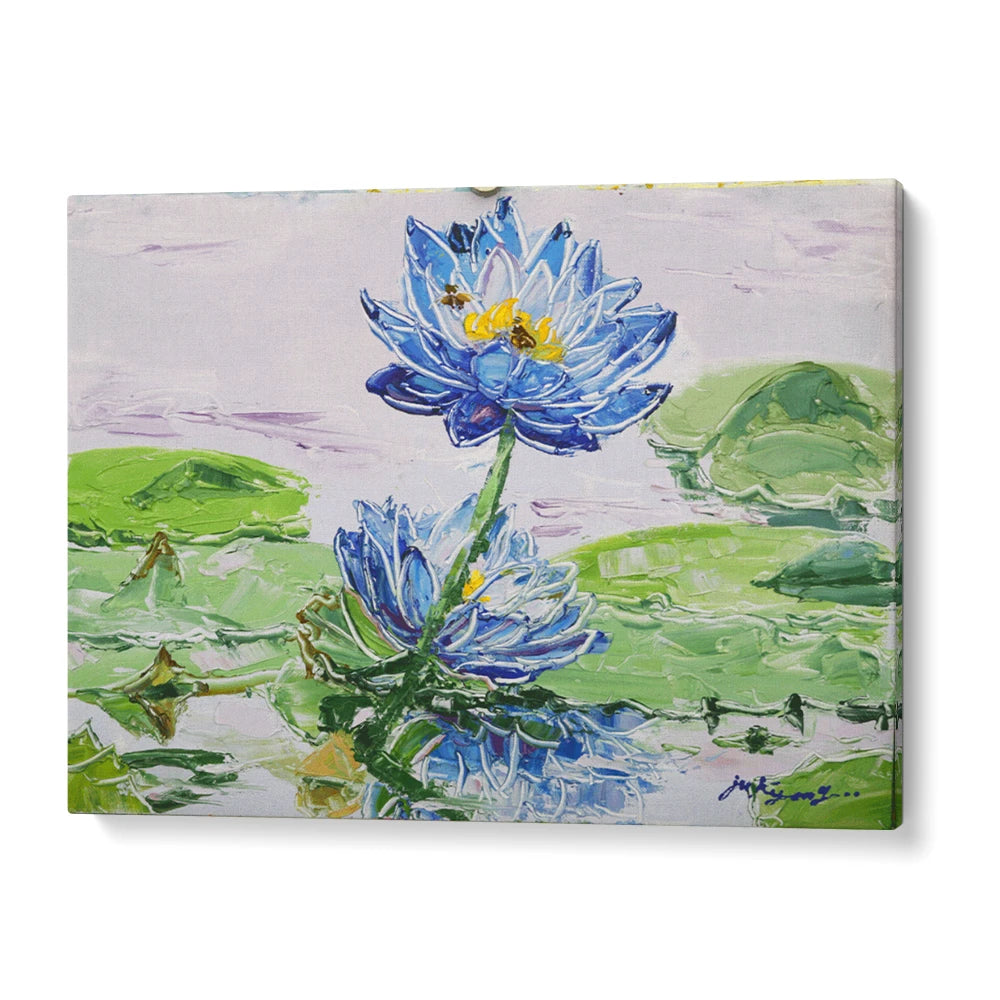 Bees on Blue Lotus Botanical Wall Art Poster - XS / Matte Paper / Rolled Art - Nook At You