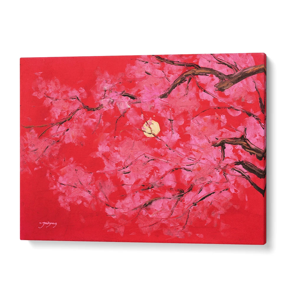 Red Moon Cherry Blossoms Vibrant Landscape Wall Art - XS / Matte Paper / Rolled Art - Nook At You