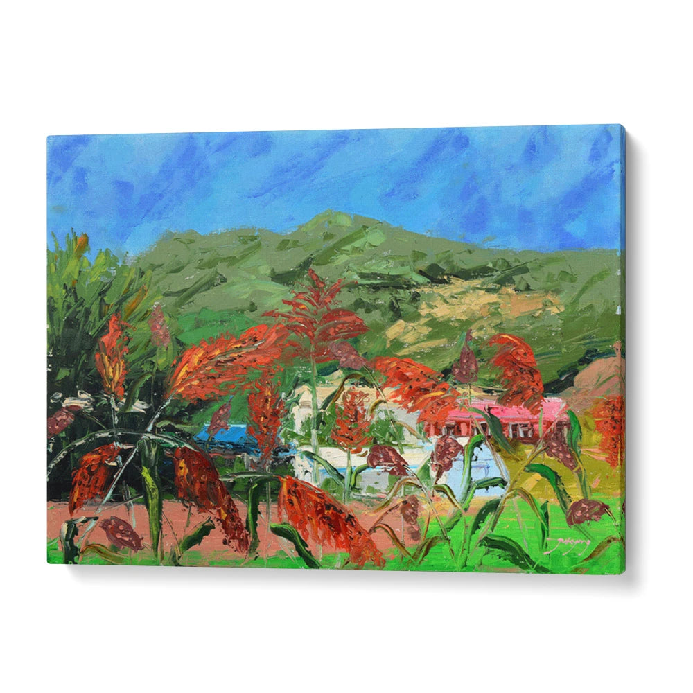 Vibrant Sorghum Field Landscape Nature Painting - XS / Matte Paper / Rolled Art - Nook At You