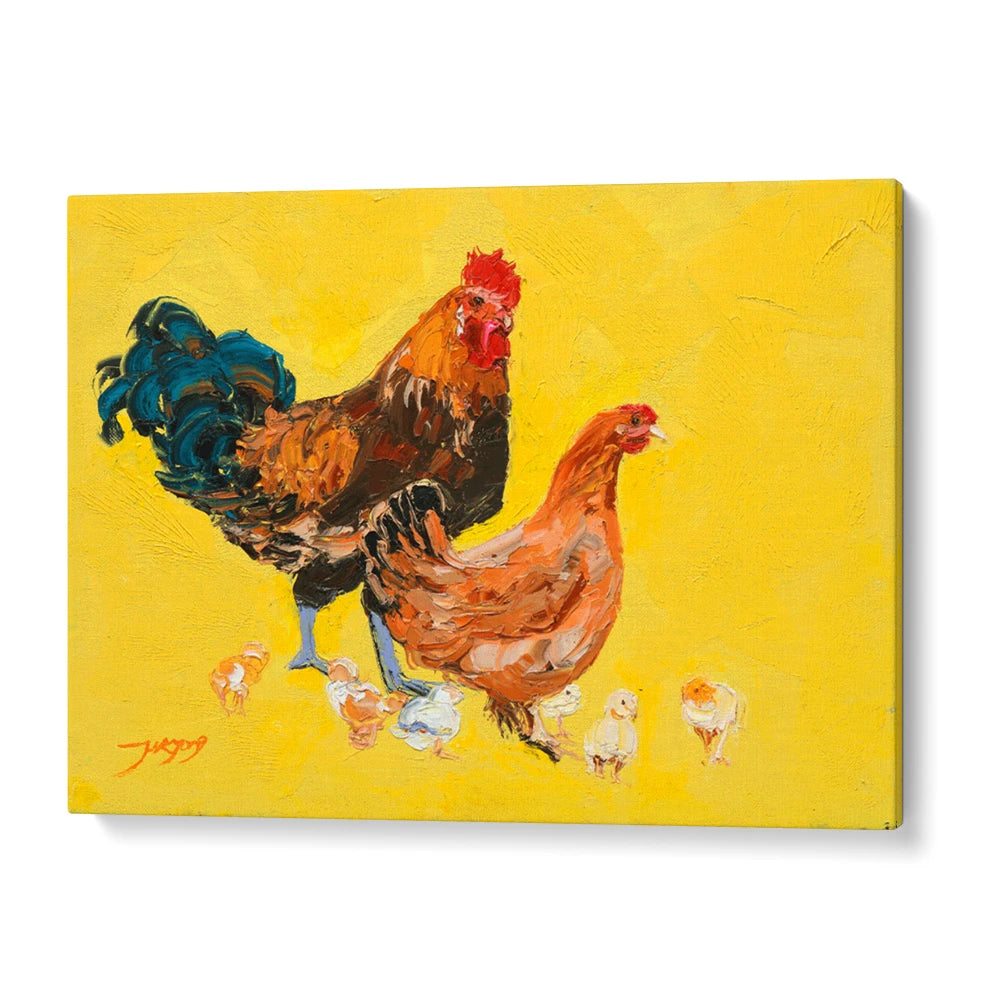 Vibrant Chicken Family Canvas Wall Art For Living Room - XS / Matte Paper / Rolled Art - Nook At You