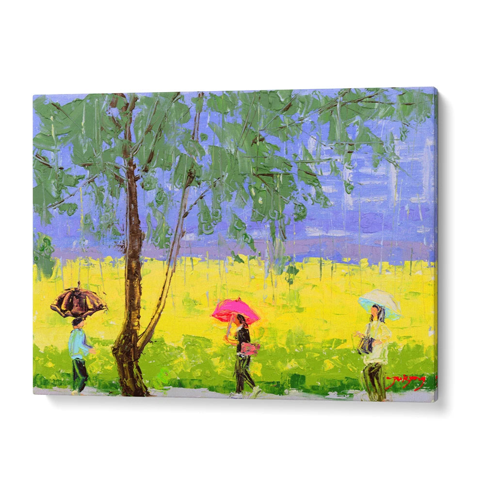 Colorful Rainy Day Walk Canvas Landscape painting - XS / Matte Paper / Rolled Art - Nook At You