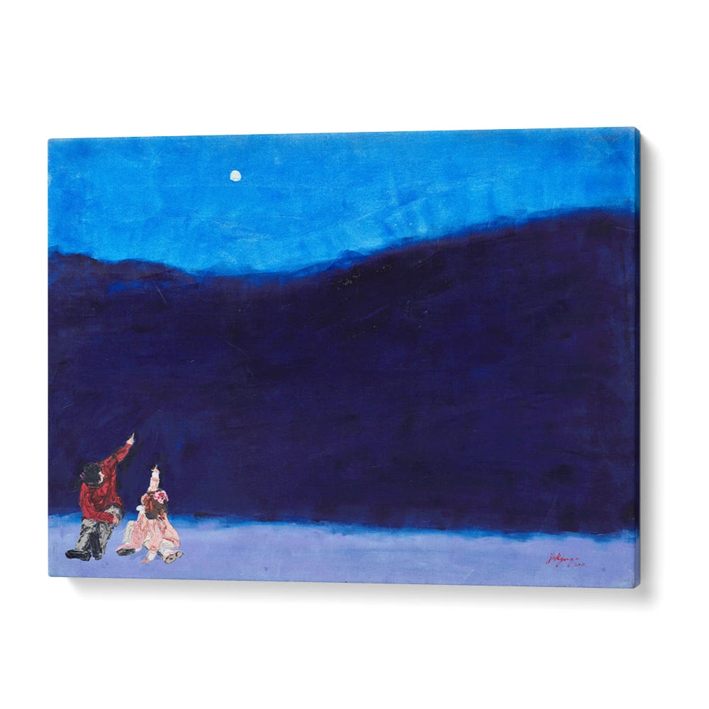 Kids Gaze at Winter Moon Landscape Wall Art For Living Room - XS / Matte Paper / Rolled Art - Nook At You