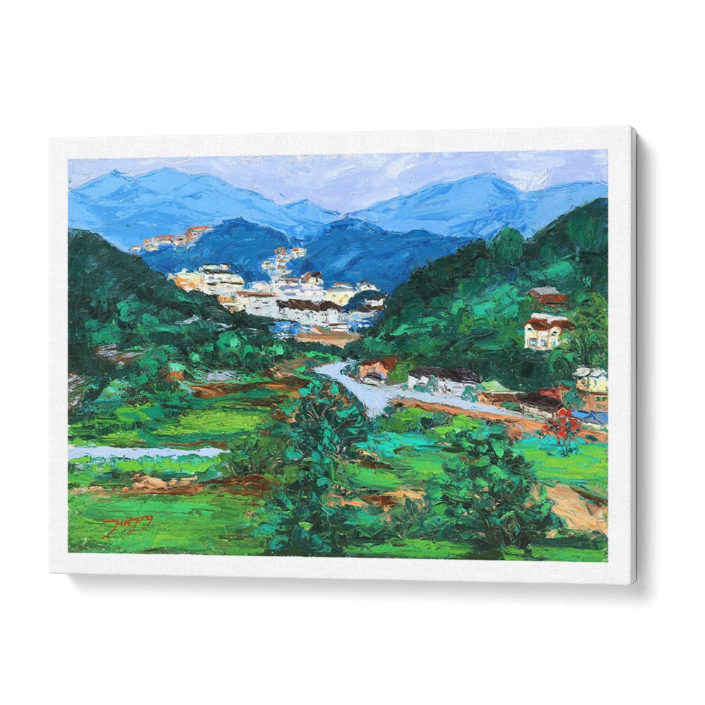 Peaceful Mountain Village Landscape Canvas Painting - XS / Matte Paper / Rolled Art - Nook At You
