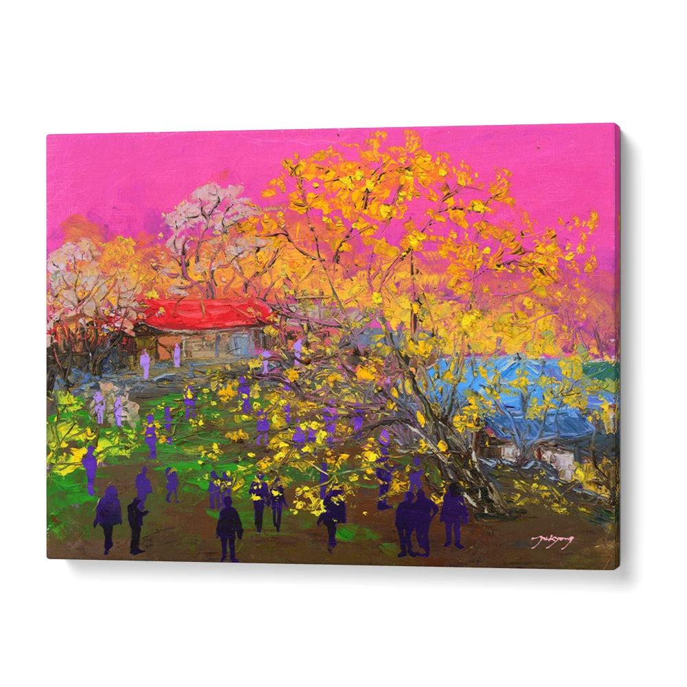 Vibrant Village Scene Landscape Wall Art For Workspace - XS / Matte Paper / Rolled Art - Nook At You