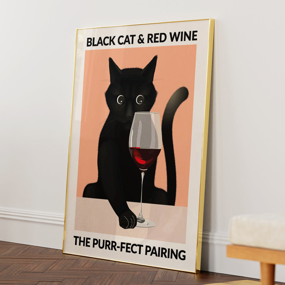 Cat & Wine Wall Art Print - XS / Matte Paper / Rolled Art - Nook At You