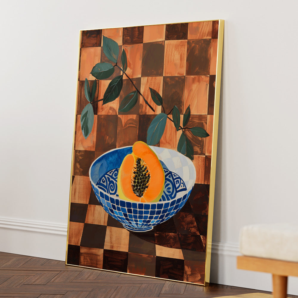 Papaya on Pattern Still Life Art Print - XS / Matte Paper / Rolled Art - Nook At You