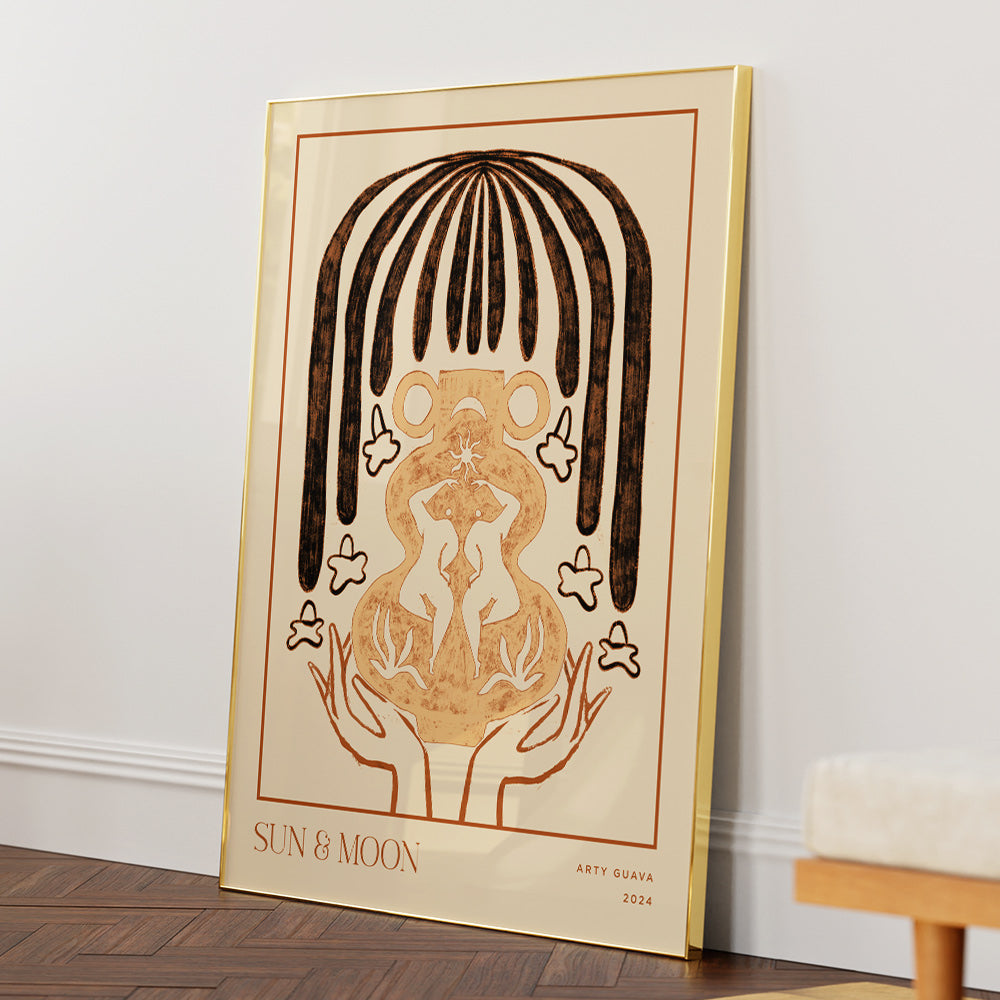 Sun & Moon Boho Artwork - XS / Matte Paper / Rolled Art - Nook At You