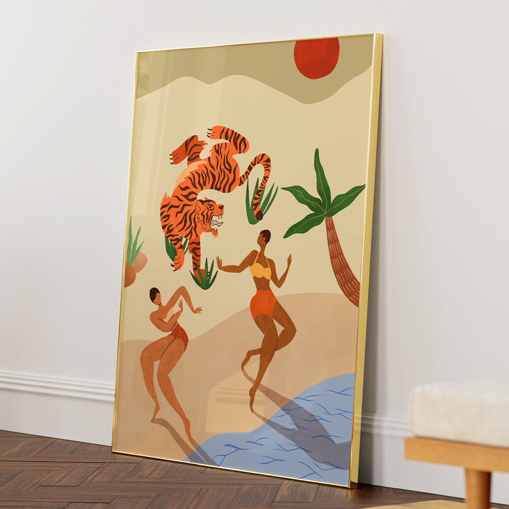 Dancing Tiger Aesthetic Boho Art - XS / Matte Paper / Rolled Art - Nook At You