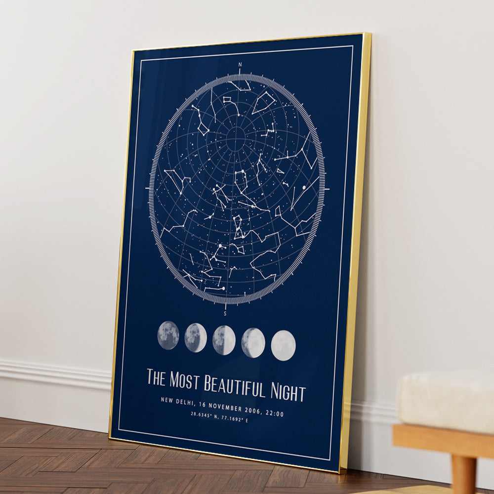 Custom Star Map - Navy Blue - Lunar - XS / Canvas / Rolled Art - Nook At You