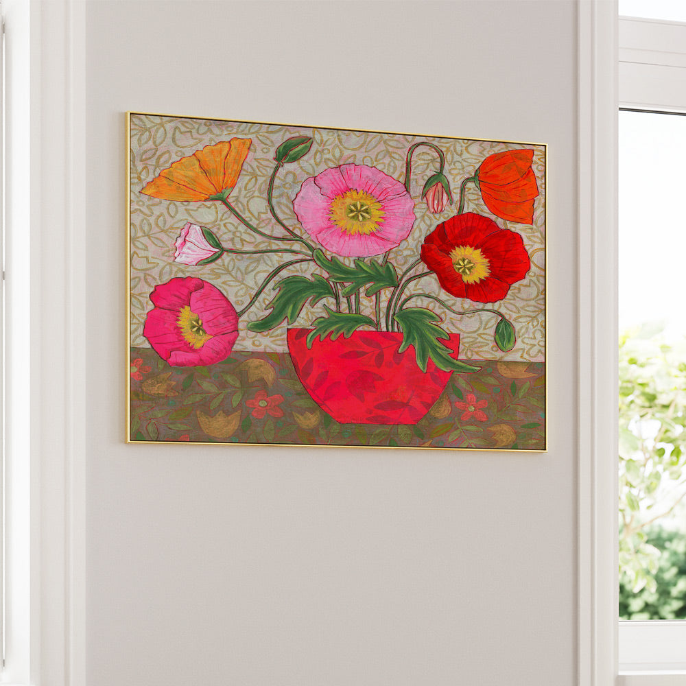 Colorful Poppies In A Red Vase  Botanical Wall Art - XS / Matte Paper / Rolled Art - Nook At You