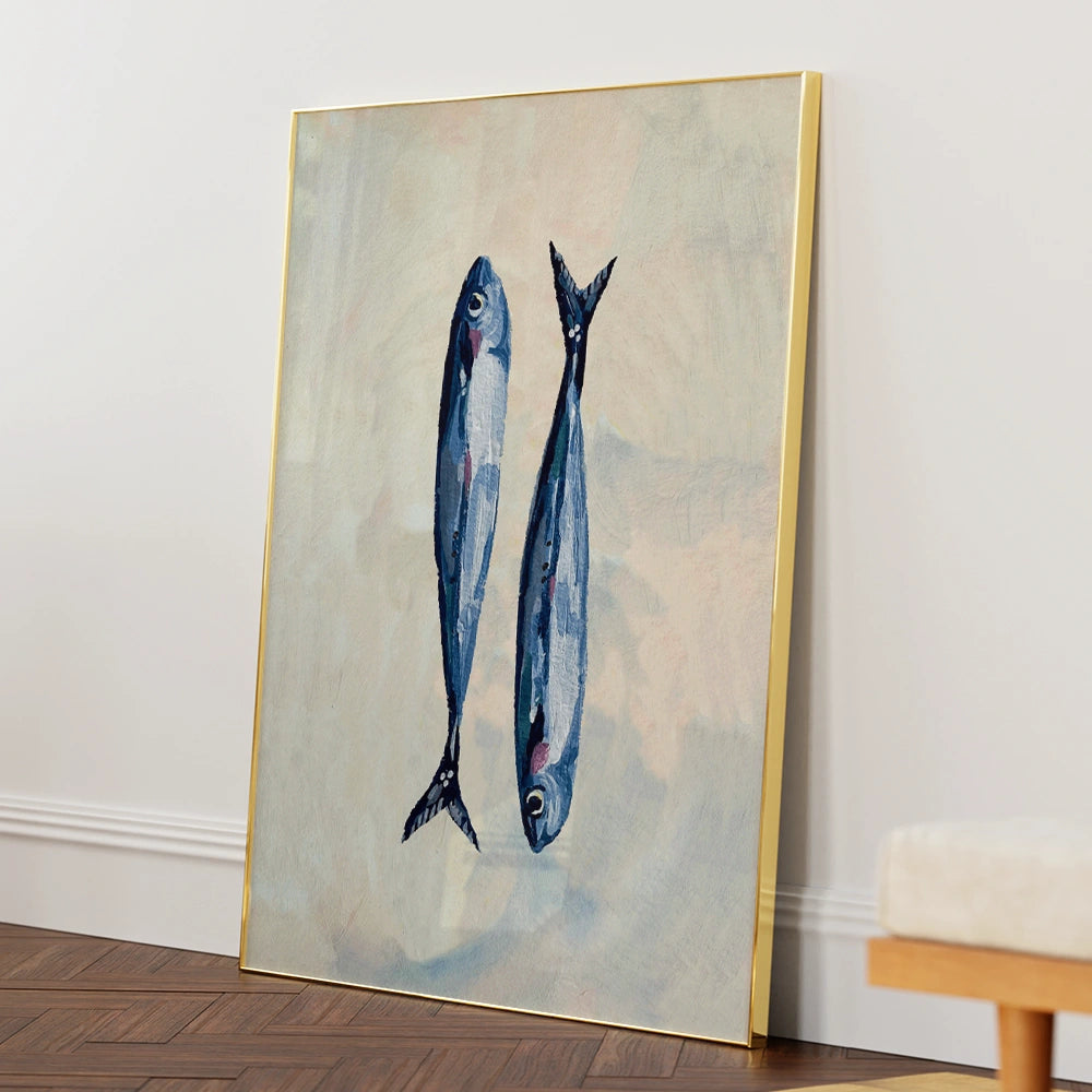 Sardines In Blue Gourmet Wall Art Poster - XS / Matte Paper / Rolled Art - Nook At You