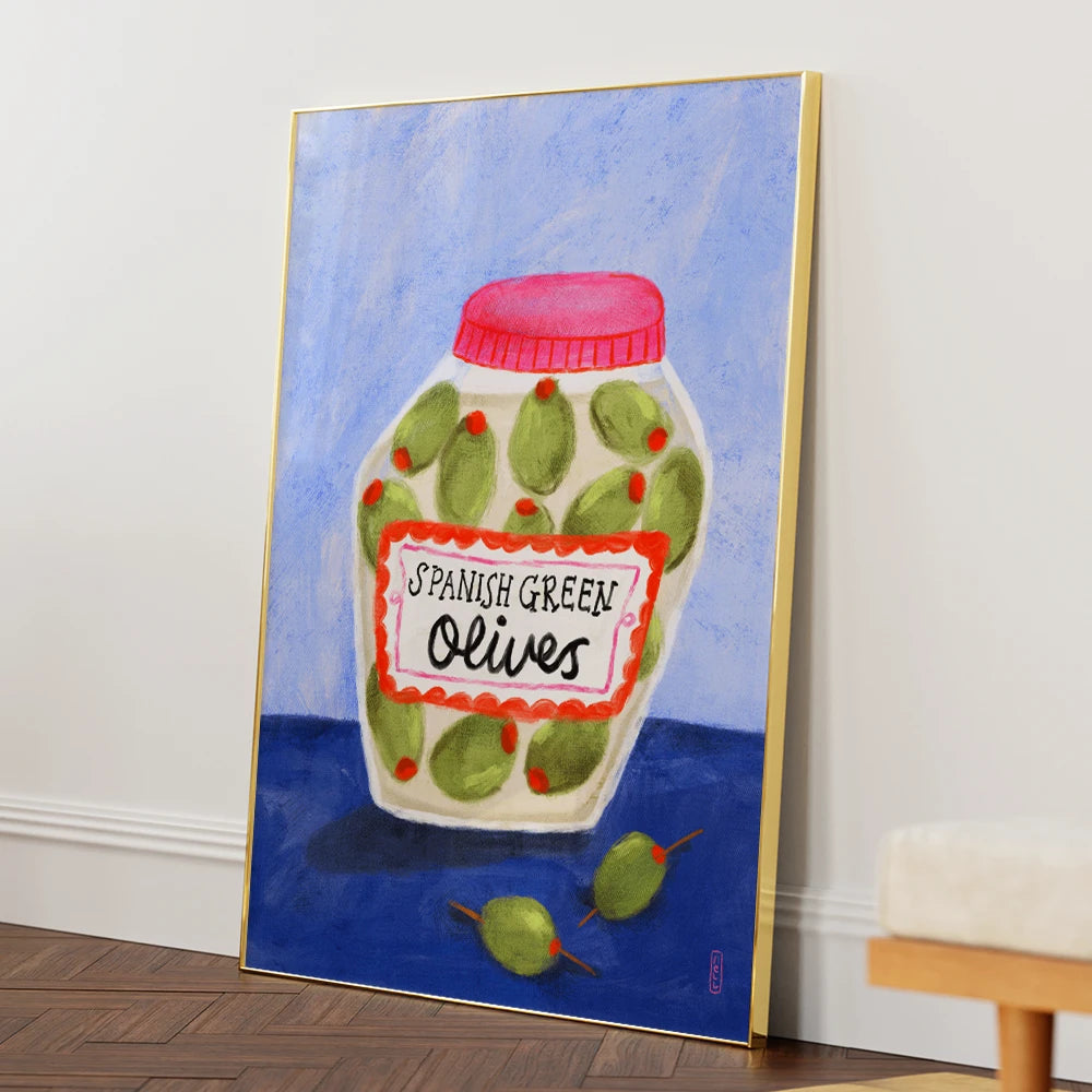 Spanish Green Olives Jar Gourmet Painting - XS / Matte Paper / Rolled Art - Nook At You