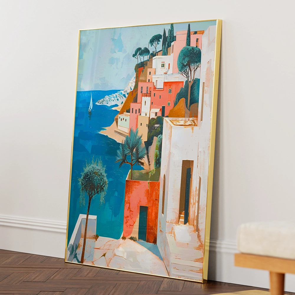 Mediterranean Village Landscape Canvas Painting - XS / Matte Paper / Rolled Art - Nook At You