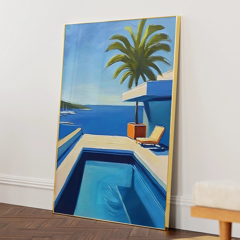 Blue Swimming Pool Landscape Painting - XS / Matte Paper / Rolled Art - Nook At You