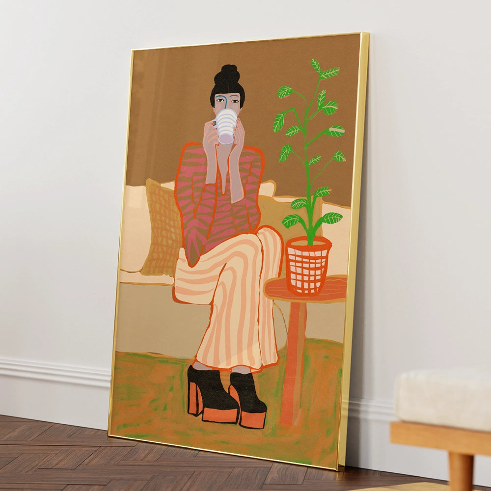 Lady having coffee Women Illustration Poster - XS / Matte Paper / Rolled Art - Nook At You