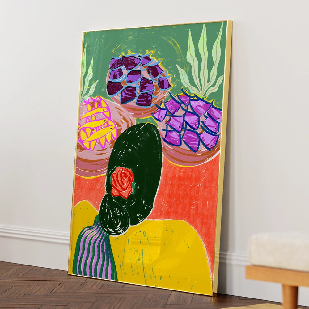 Woman With A Floral Hairstyle Abstract Wall Art Poster - XS / Matte Paper / Rolled Art - Nook At You