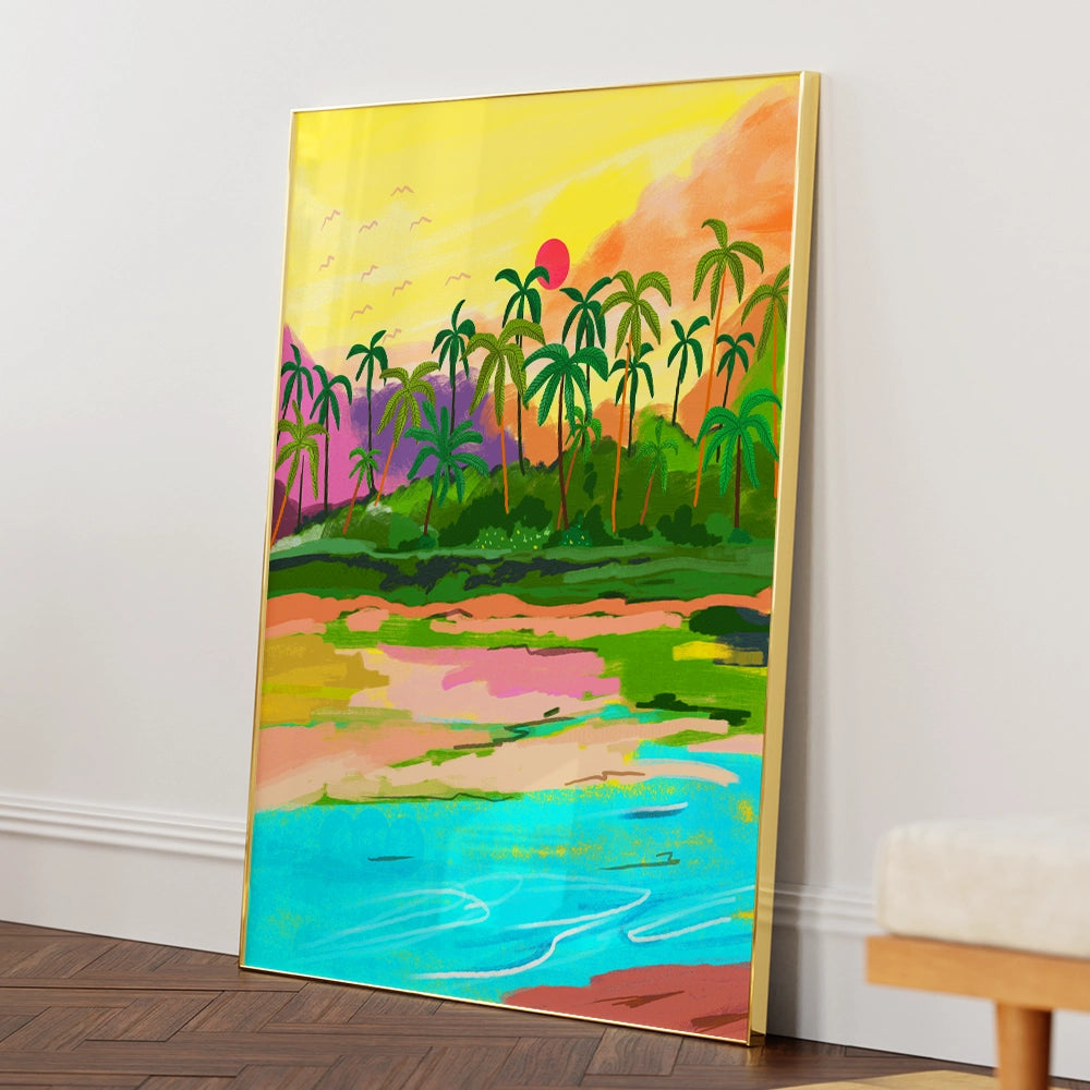Tropical Backwaters of Kerala Landscape Canvas Paintings - XS / Matte Paper / Rolled Art - Nook At You