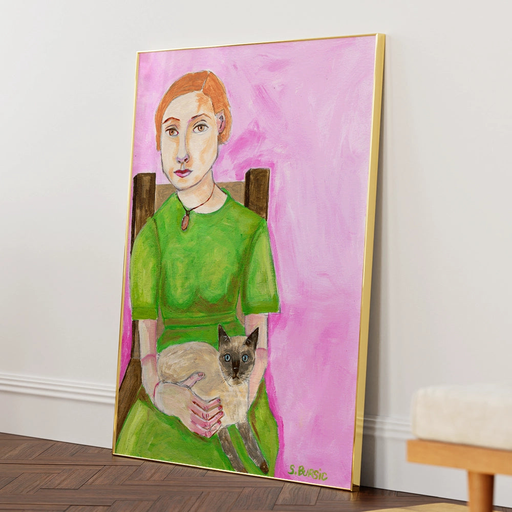 Lady with Cat Women Illustration Wall Art - XS / Matte Paper / Rolled Art - Nook At You