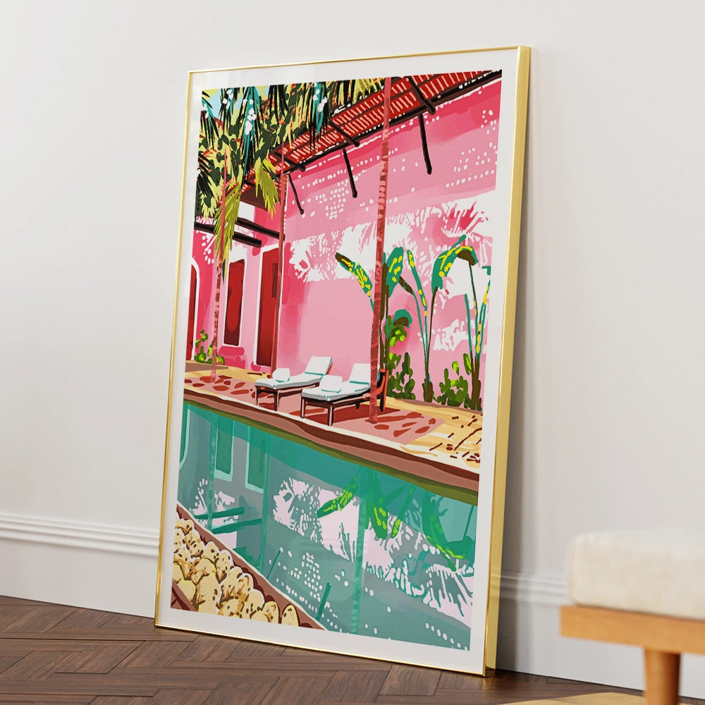 Vacay Villa With Poolside Scene Wall Art Prints - 5XL / Canvas / Rolled Art - Nook At You