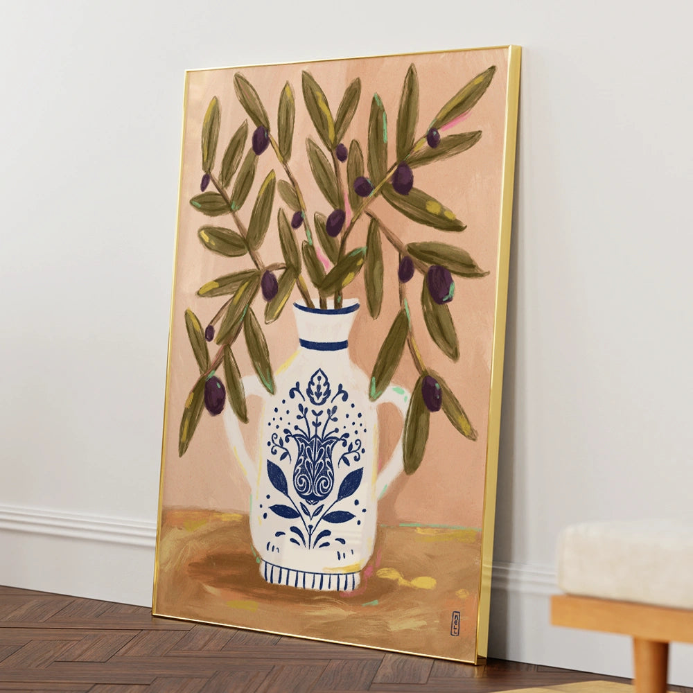 Olive Branches In a Pot Botanical Painting - XS / Matte Paper / Rolled Art - Nook At You
