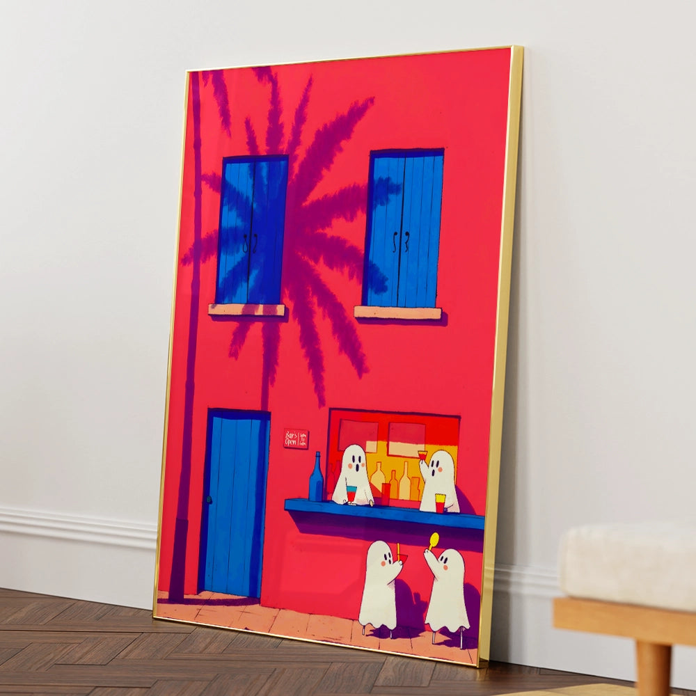 Playful Ghosts At A Bar Wall Art Poster - XS / Matte Paper / Rolled Art - Nook At You
