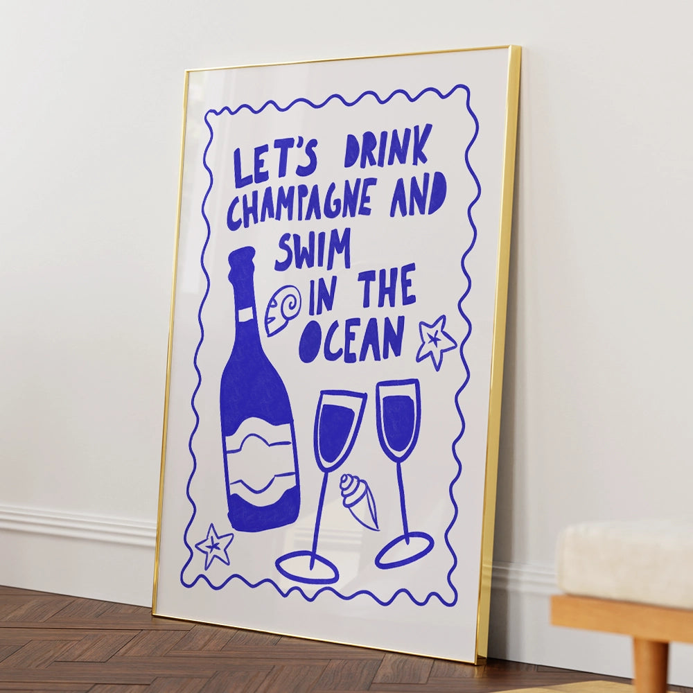 Champagne and Ocean Quotes Wall Art Poster - XS / Matte Paper / Rolled Art - Nook At You