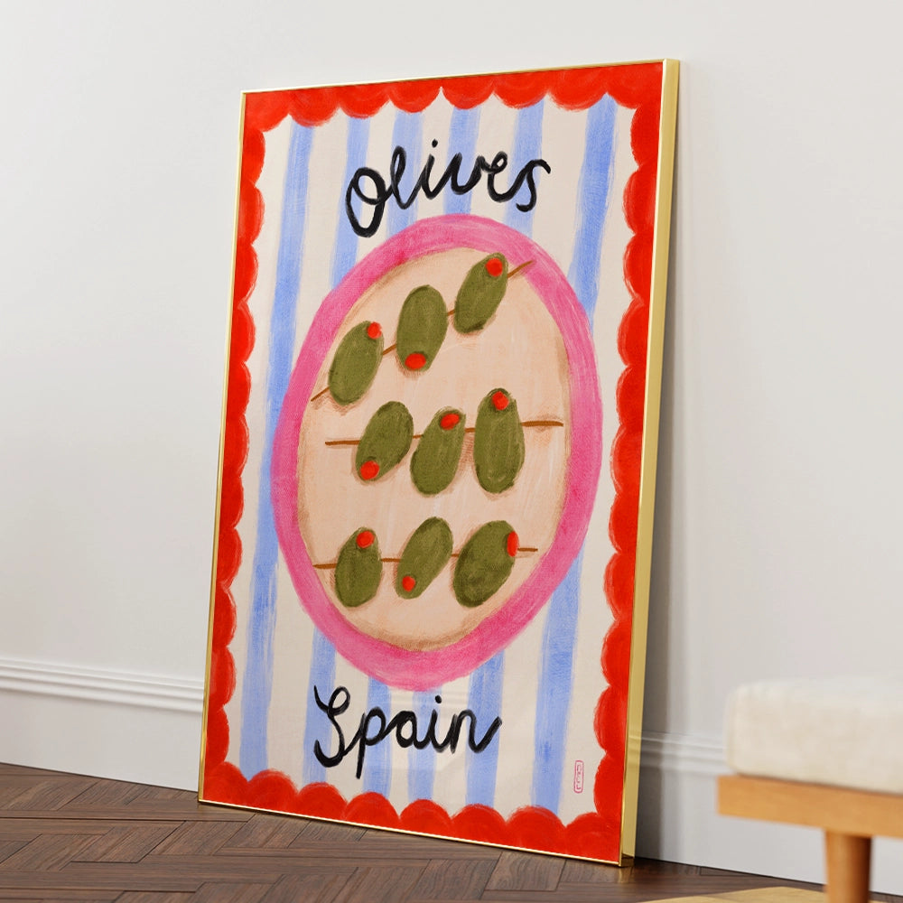 Spanish Olives Plate Gourmet Painting - XS / Matte Paper / Rolled Art - Nook At You