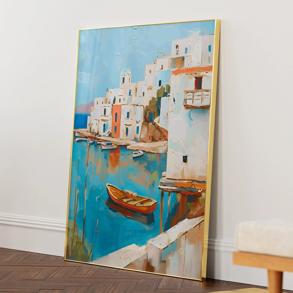Village By The Sea Landscape Canvas Art Print - XS / Matte Paper / Rolled Art - Nook At You
